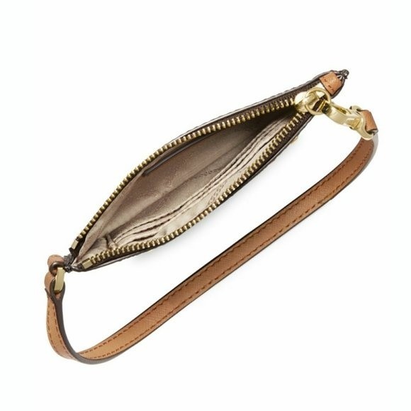 New! MICHAEL KORS MK Logo Karla Brown Wristlet With Strap Zip-Top - Picture 4 of 8